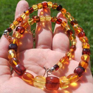 Jay King DTR mine finds multi color Baltic Amber necklace 925 Sterling Silver